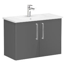 Vitra Root 66400 Lavabo Dolabı, Kapaklı, 80 Cm, Dar, Parlak Antrasit, Köşeli Lavabolu